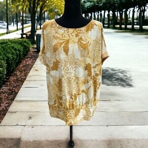 Wonderly Women's XL Floral Metallic‎ Silk Georgette Blouse Short Sleeve